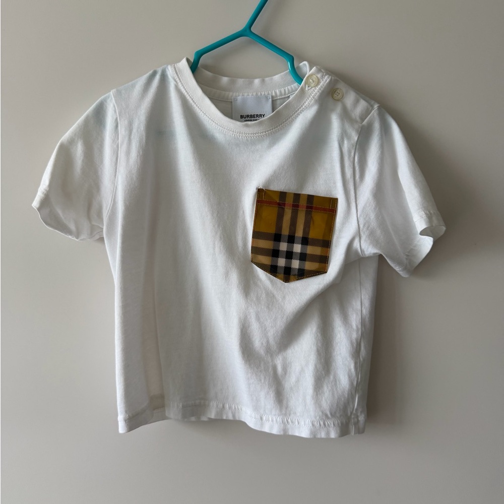 Burberry White Tee with Plaid Accent